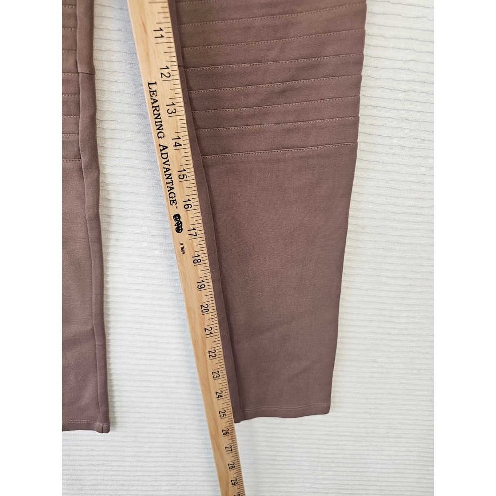 Gianni Bini Womens XS Brown Moto Leggings Ribbed Knee Pintuck Pull On Pants - Picture 3 of 6